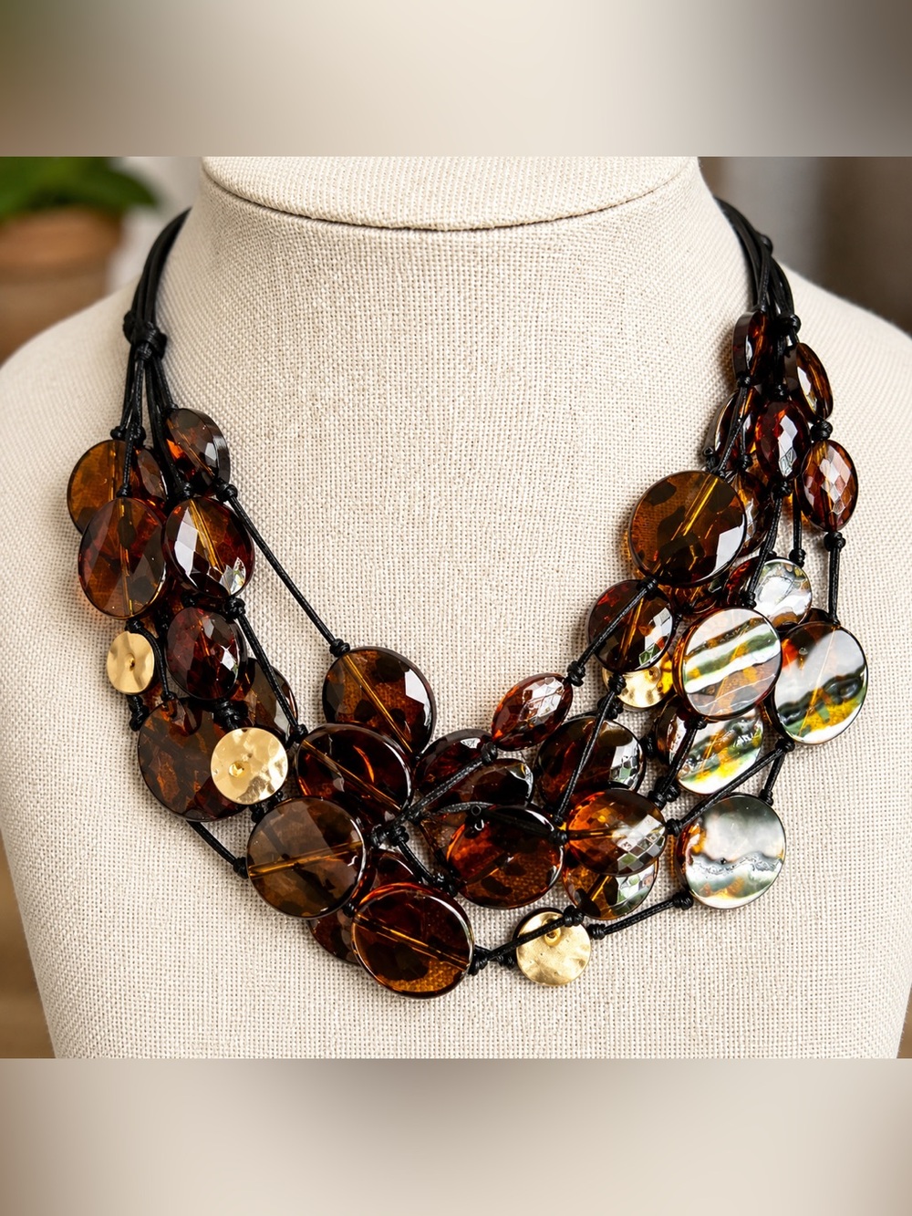 Chic Multi-Strand Tortoise Shell Necklace